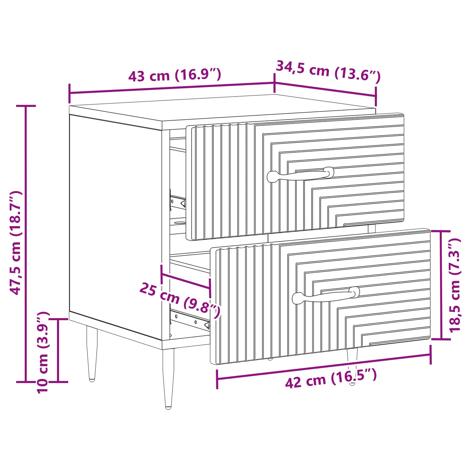 Nachttisch Altholz 43 x 34,5 x 47,5 cm Holzwerkstoff