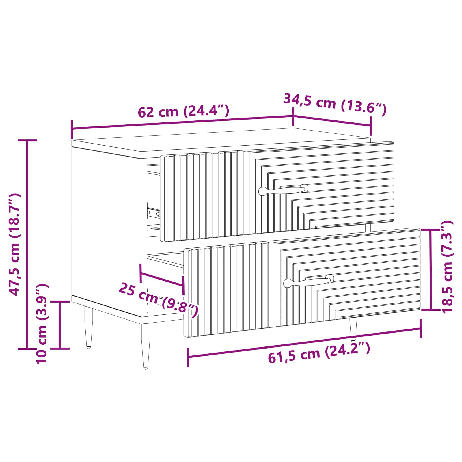 Nachttisch Sonoma-Eiche 62 x 34,5 x 47,5 cm Holzwerkstoff