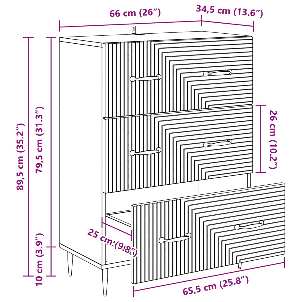 Schubladenschrank Weiß 66 x 34,5 x 89,5 cm Holzwerkstoff