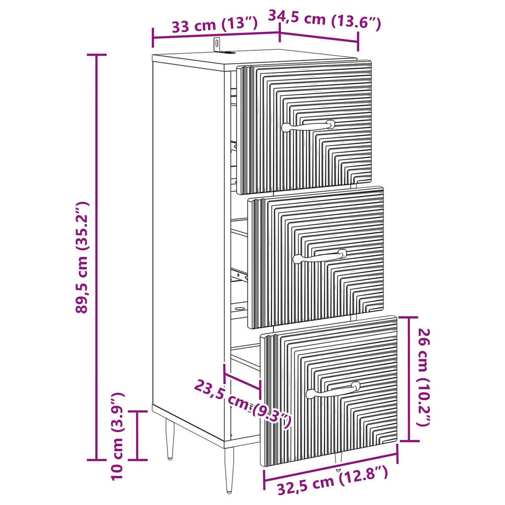 Schubladenschrank Altholz 33 x 34,5 x 89,5 cm Holzwerkstoff