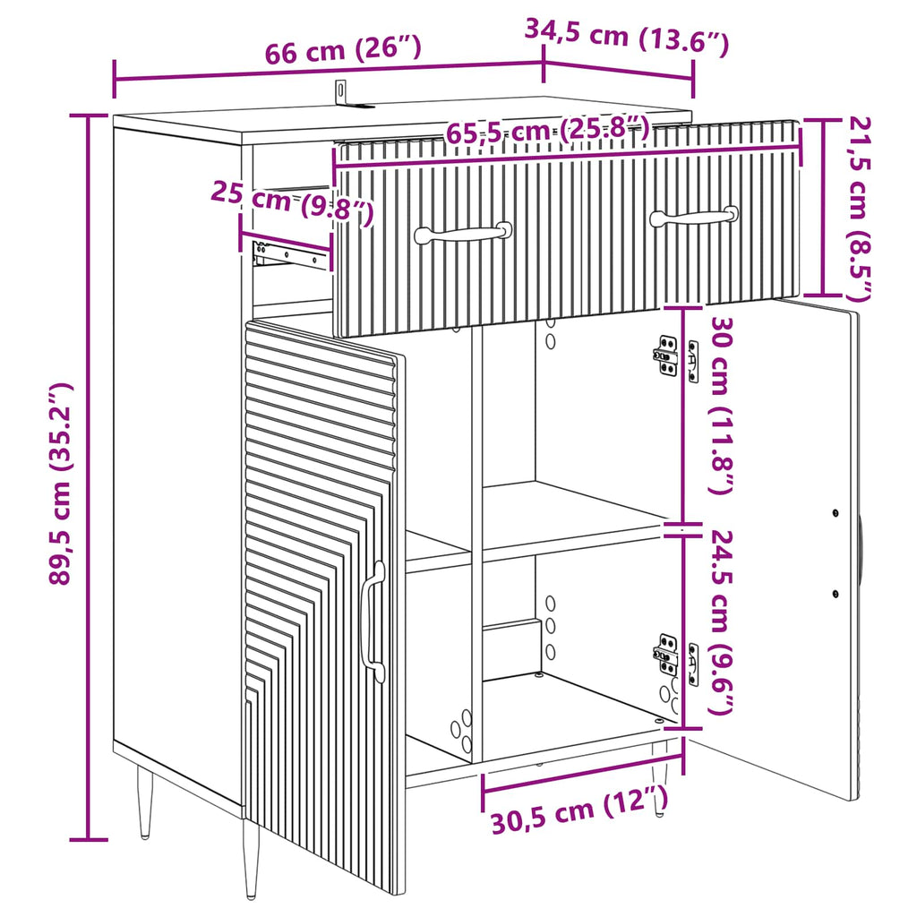 Sideboard Geräucherte Eiche 66 x 34,5 x 89,5 cm Holzwerkstoff