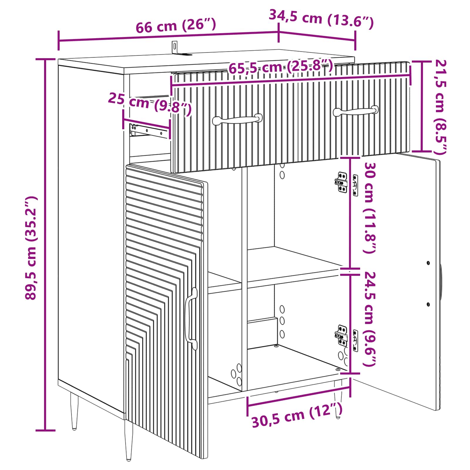 Sideboard Graues Sonoma 66 x 34,5 x 89,5 cm Holzwerkstoff