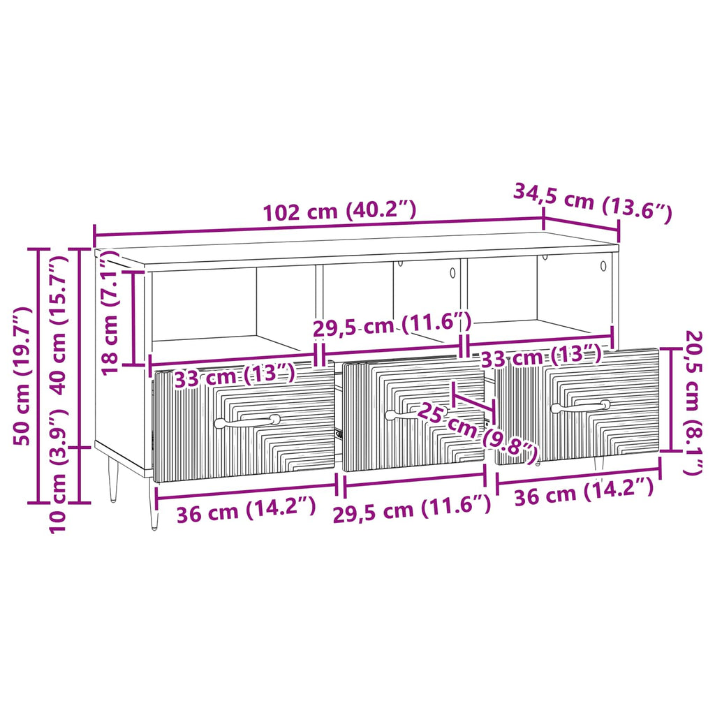 TV-Schränk Altholz 102 x 34,5 x 50 cm Holzwerkstoff