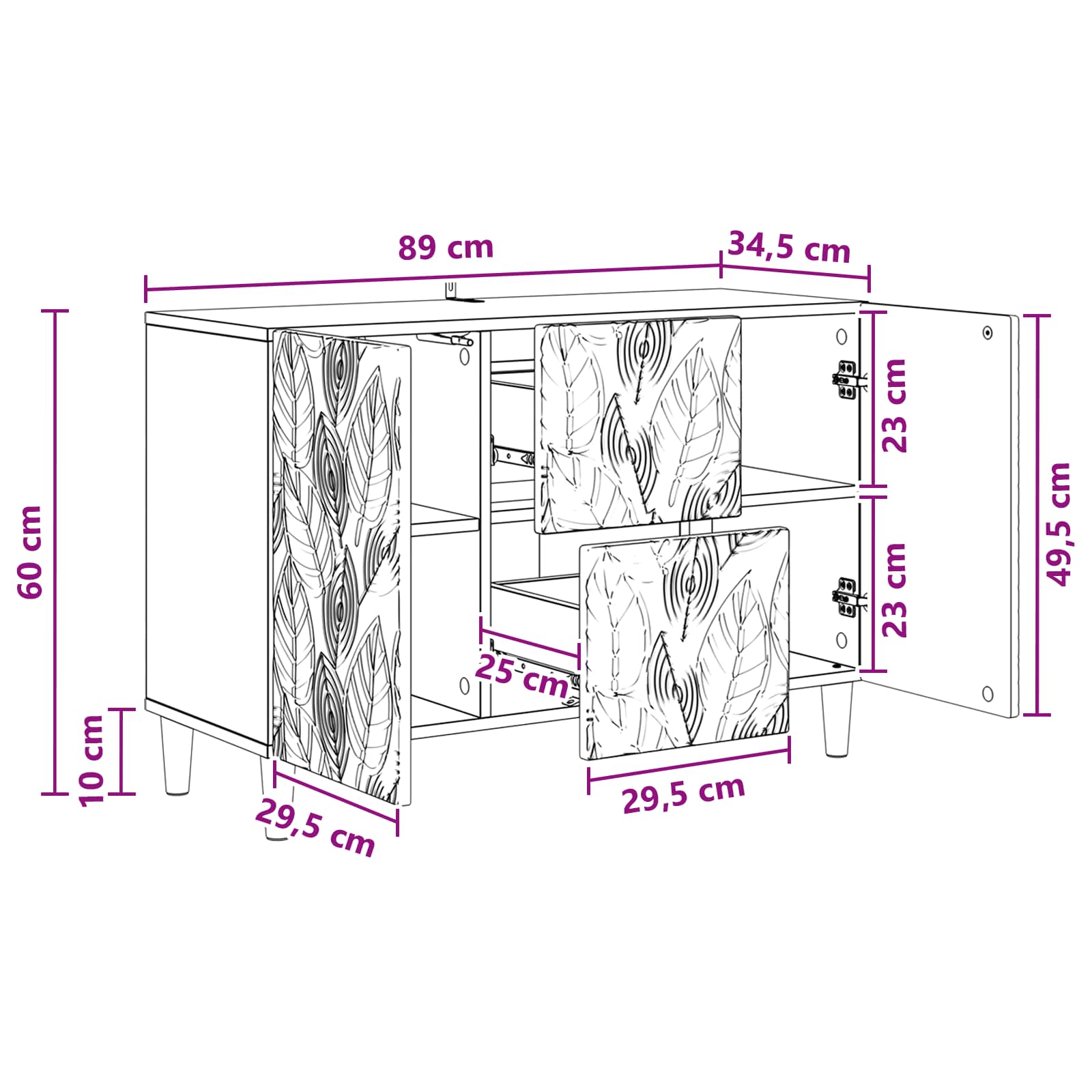 Sideboard Schwarz 89 x 34,5 x 60 cm Holzwerkstoff