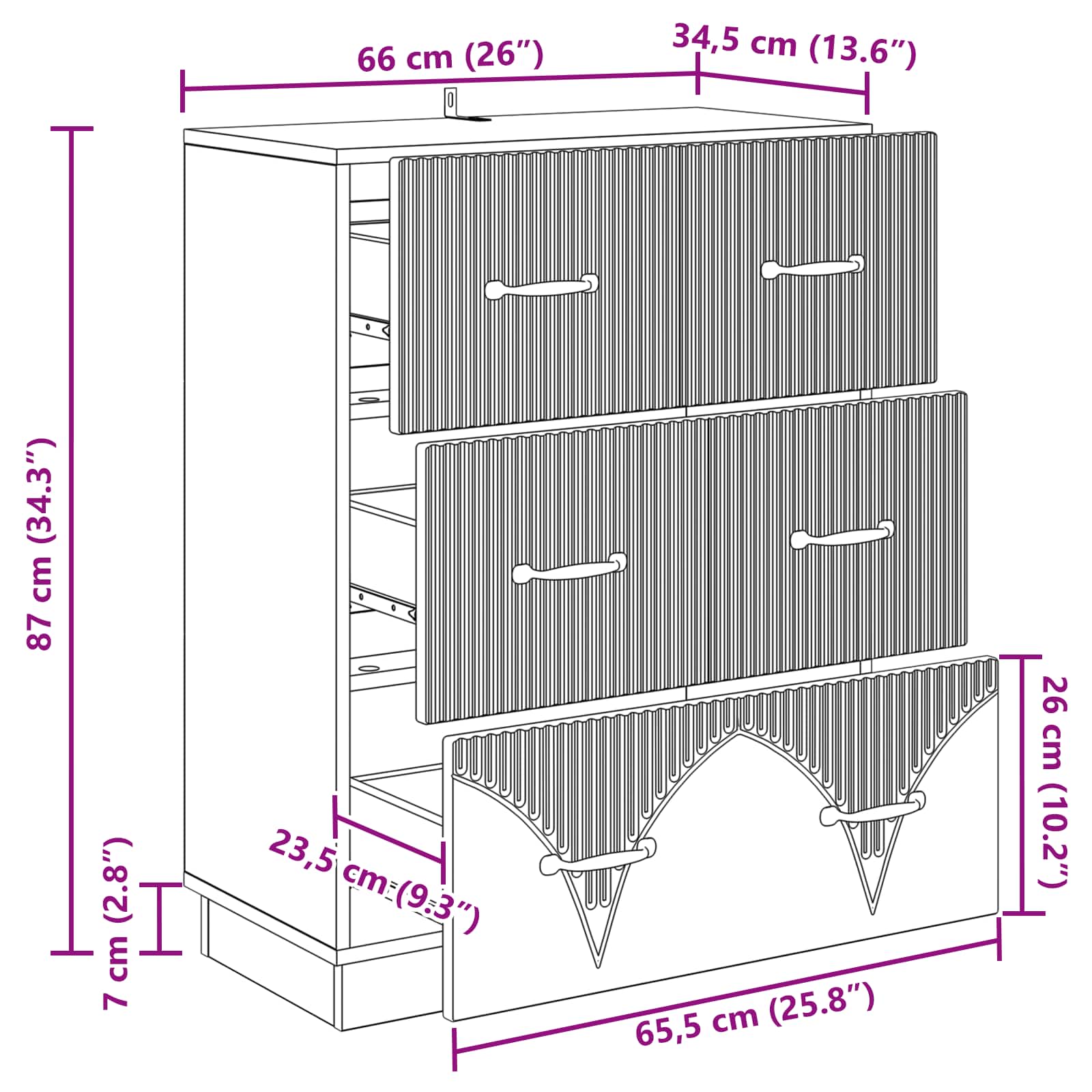 Schubladenschrank Altholz 66 x 34,5 x 87 cm Holzwerkstoff