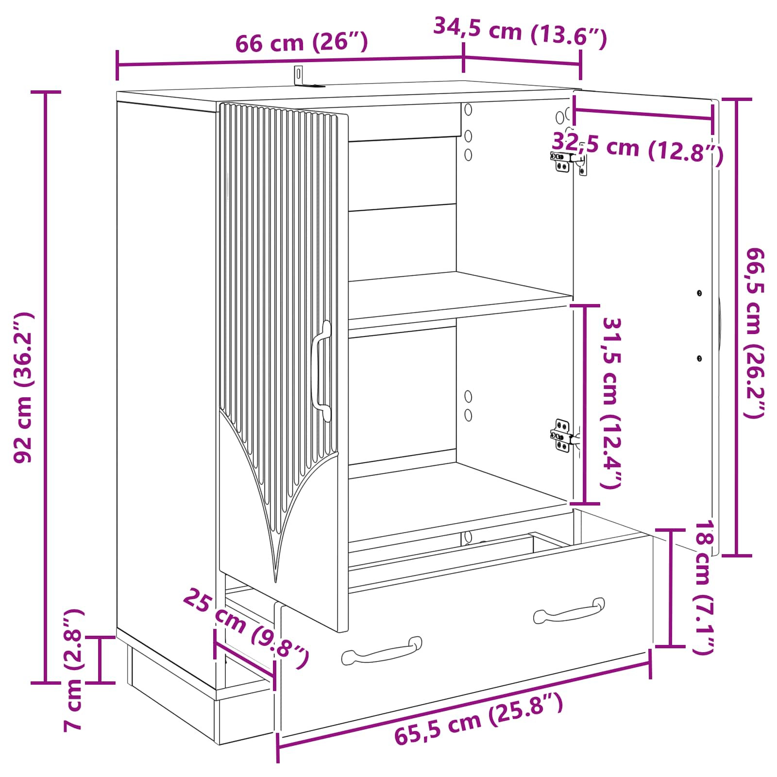 Sideboard mit Schubladen Weiß 66 x 34,5 x 92 cm Holzwerkstoff