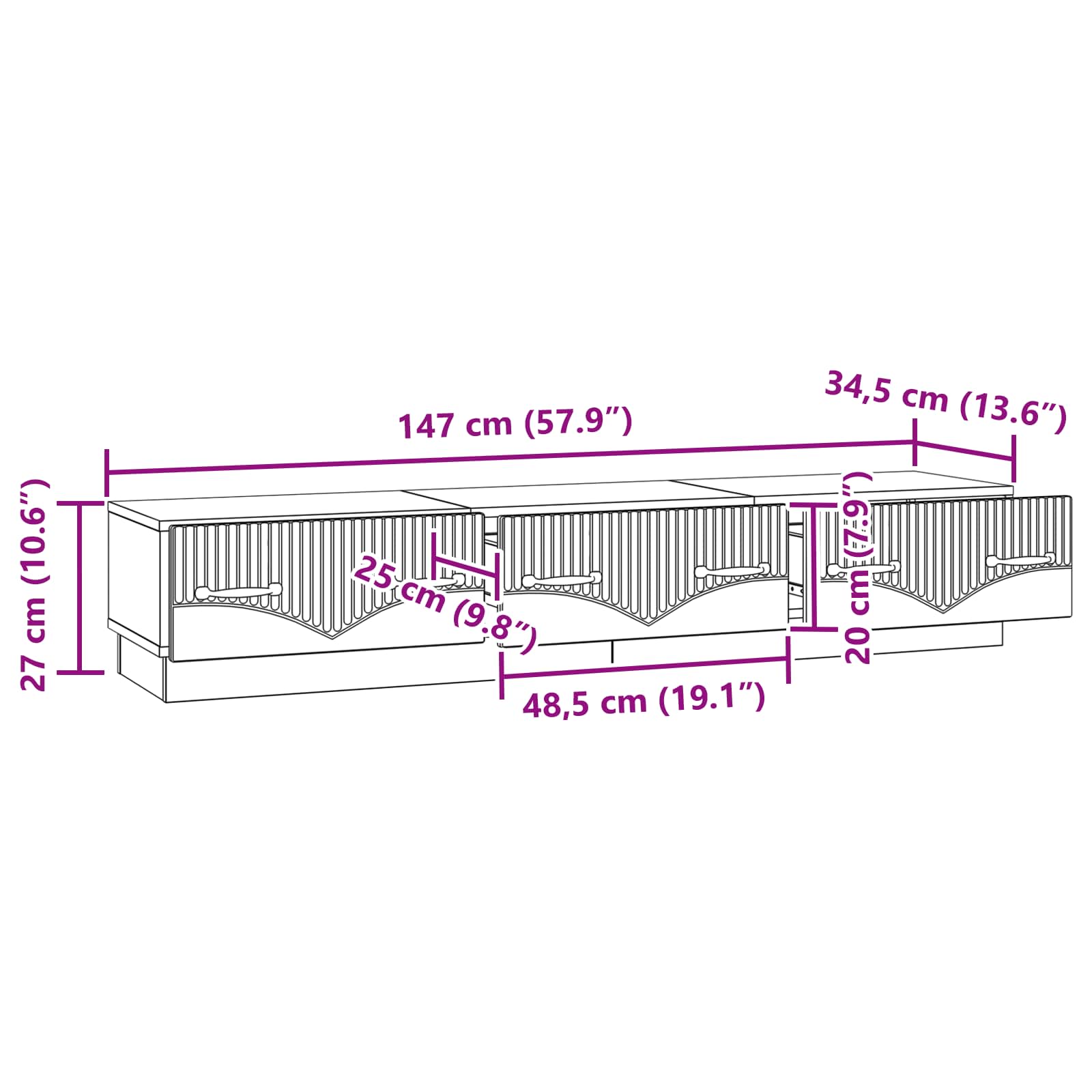 TV-Schränk Sonoma-Eiche 147 x 34,5 x 27 cm Holzwerkstoff