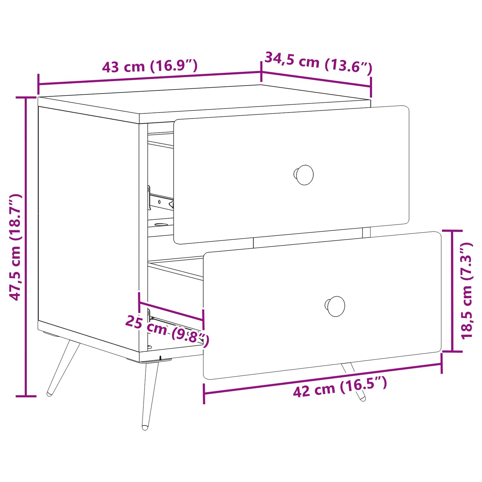 Nachttisch 2 pcs Betongrau 43 x 34,5 x 47,5 cm Holzwerkstoff