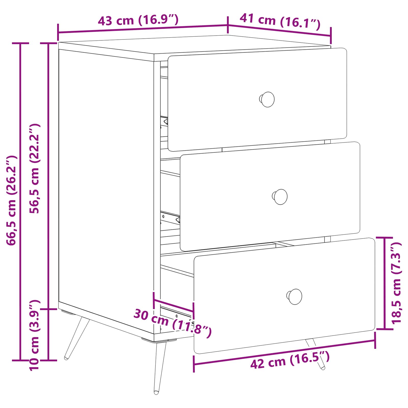 Nachttisch Schwarz 43 x 41 x 66,5 cm Holzwerkstoff