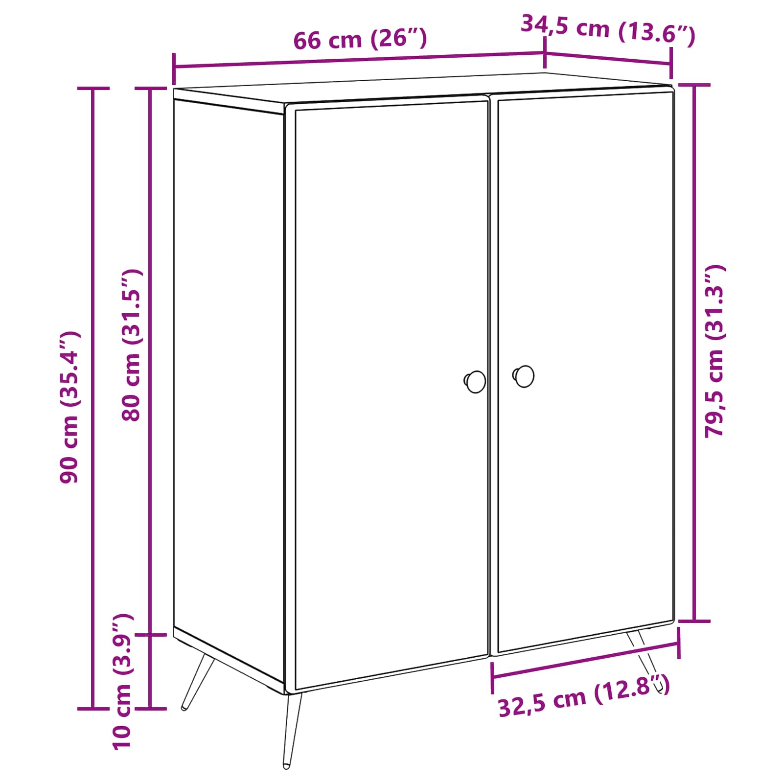 Sideboard Geräucherte Eiche 66 x 34,5 x 90 cm Holzwerkstoff