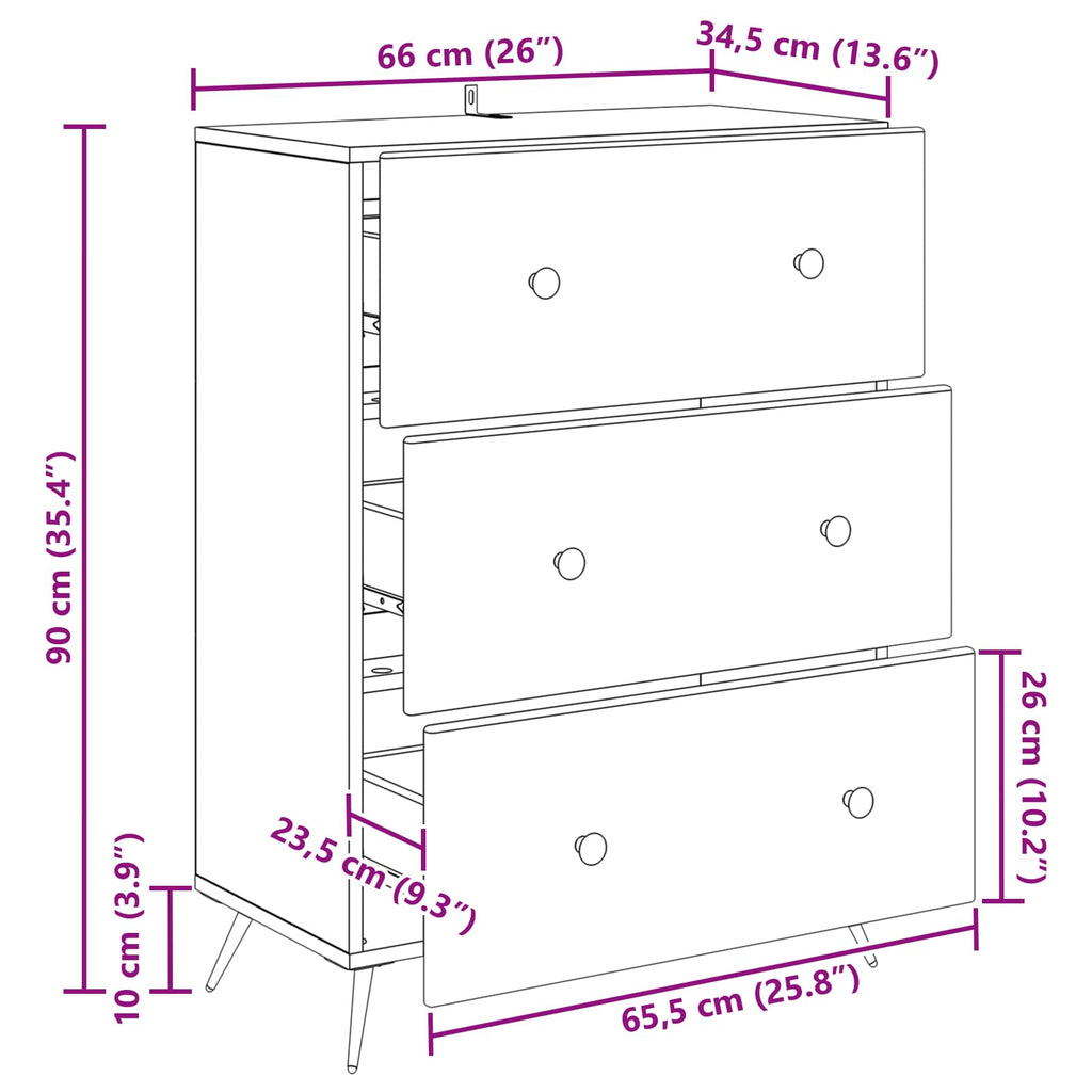 Schubladenschrank Sonoma-Eiche 66 x 34,5 x 90 cm Holzwerkstoff