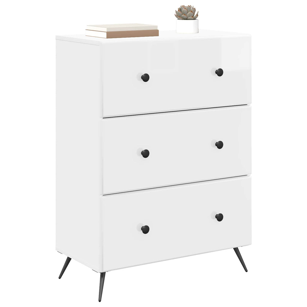 Schubladenschrank Hochglanz Weiß 66 x 34,5 x 90 cm