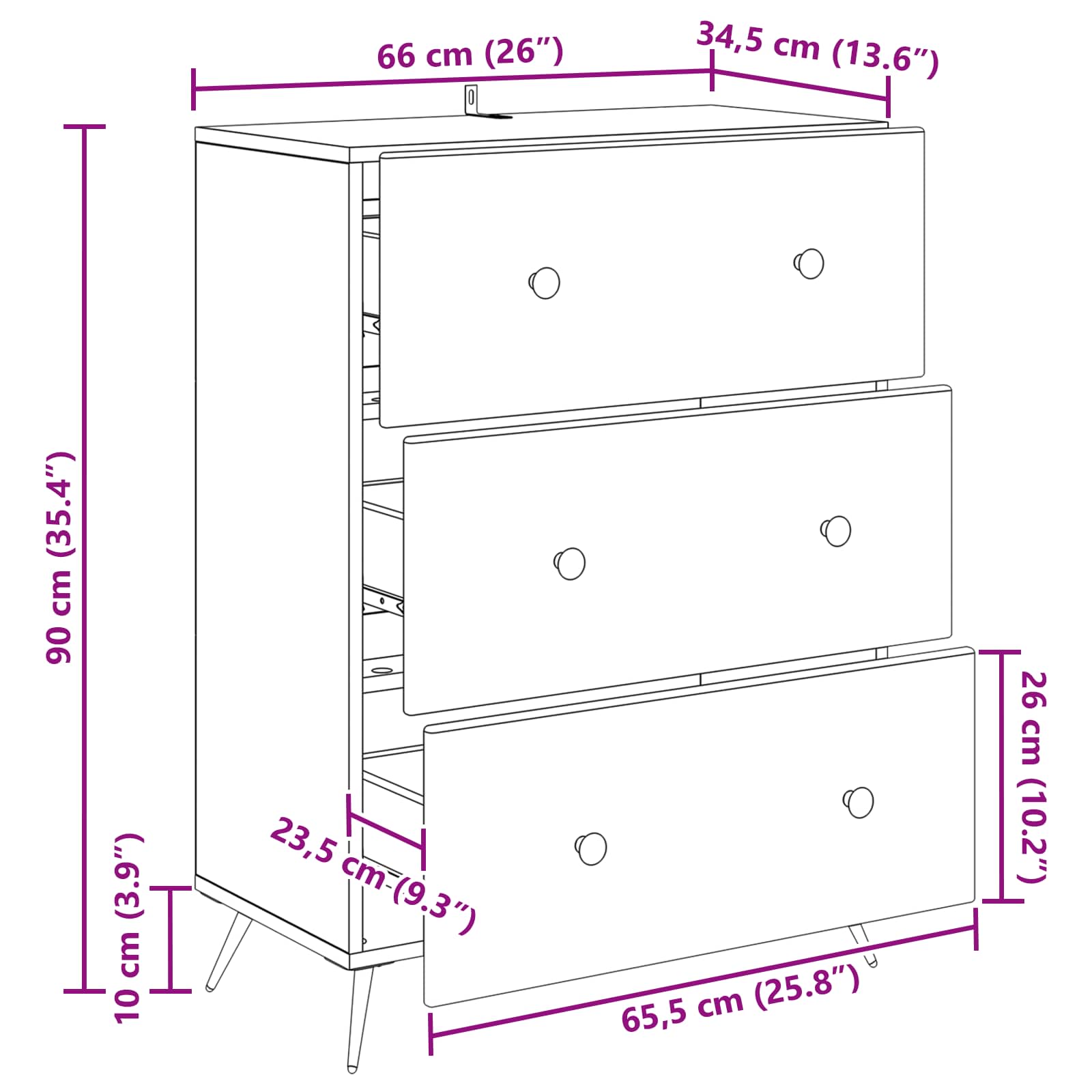 Schubladenschrank Artisan-Eiche 66 x 34,5 x 90 cm Holzwerkstoff