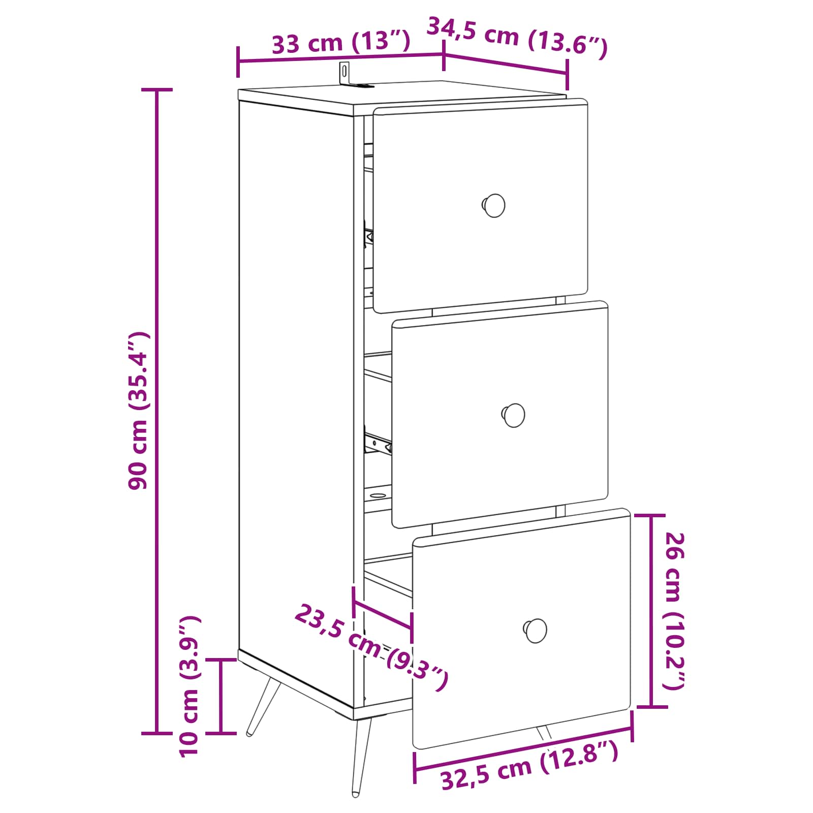 Schubladenschrank Schwarz 33 x 34,5 x 90 cm Holzwerkstoff