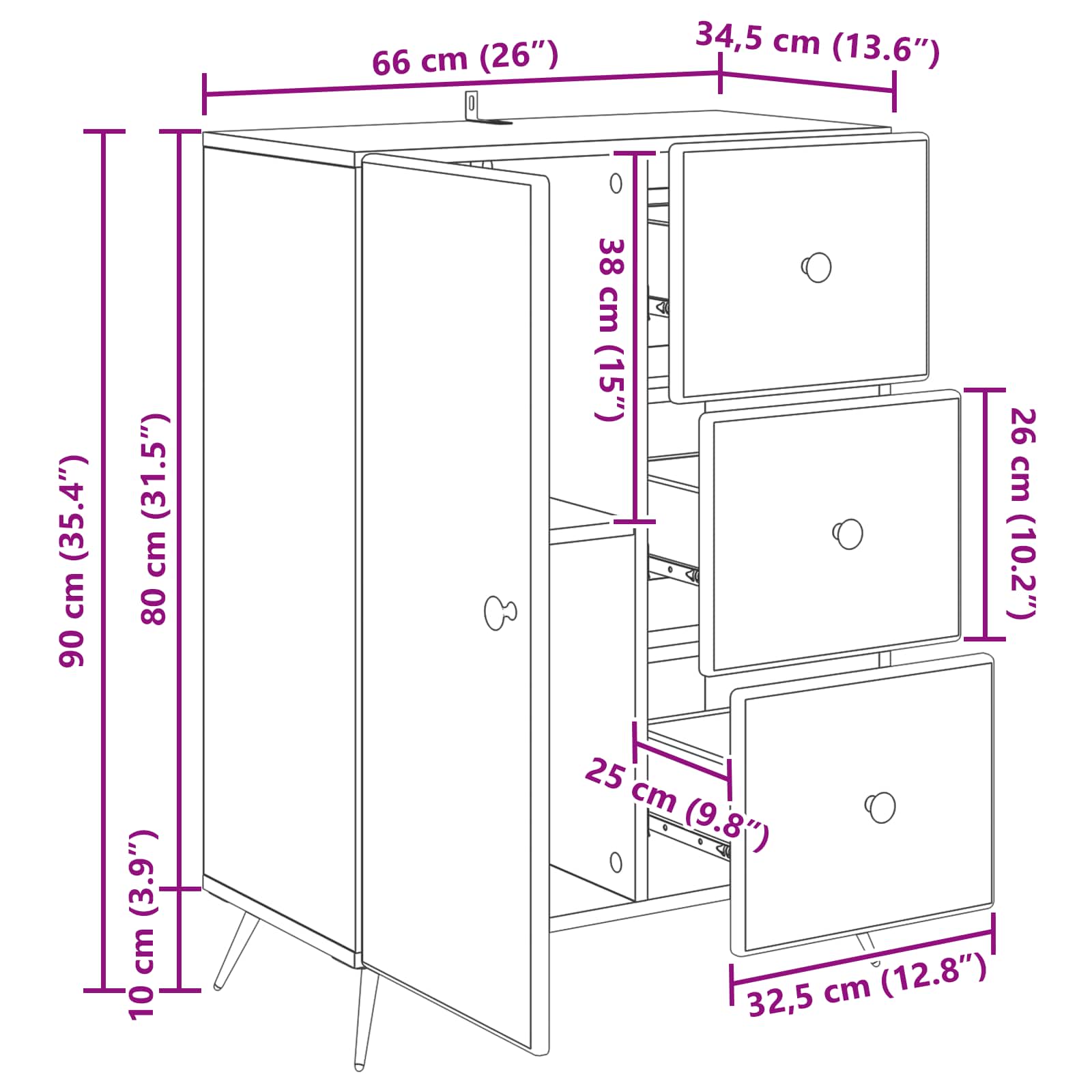 Sideboard Hochglanz Weiß 66 x 34,5 x 90 cm Holzwerkstoff