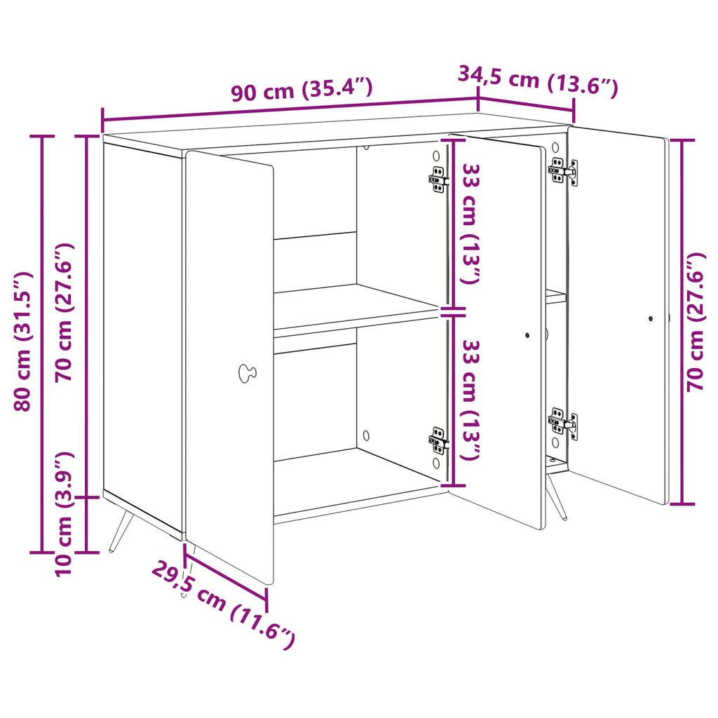 Sideboard Artisan-Eiche 89 x 34,5 x 80 cm Holzwerkstoff