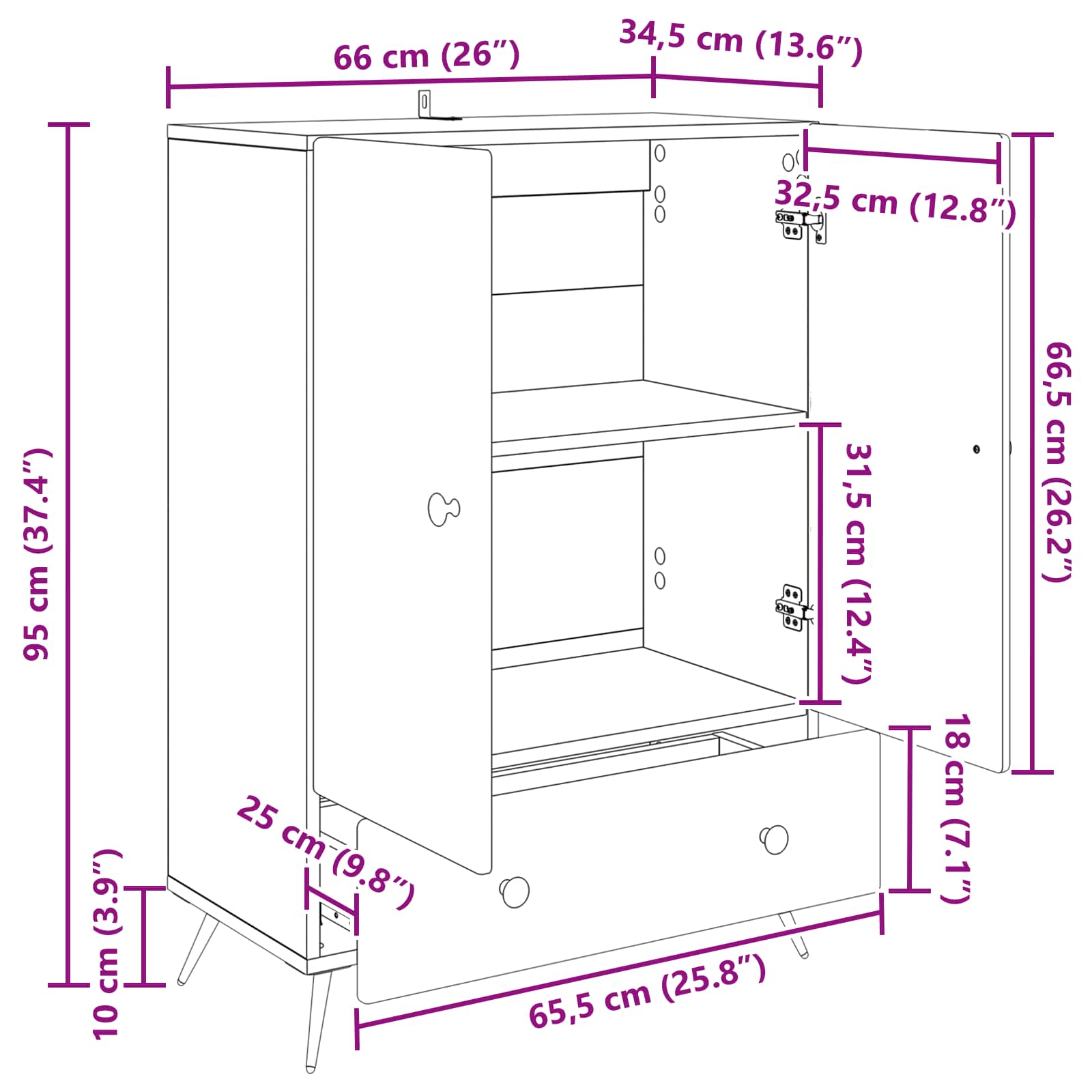 Sideboard Sonoma-Eiche 66 x 34,5 x 95 cm Holzwerkstoff