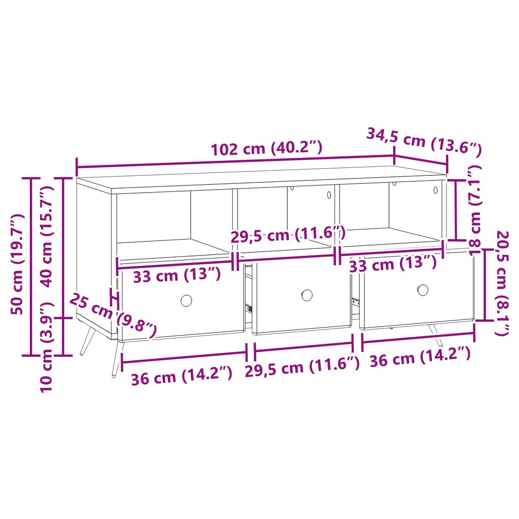 TV-Schränk mit Schubladen Weiß 102 x 34,5 x 50 cm Holzwerkstoff