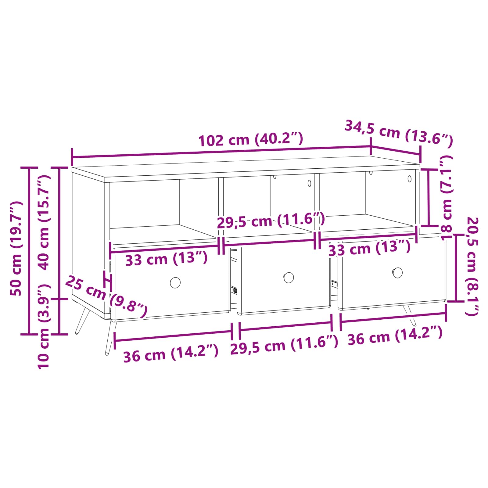 TV-Schränk Altholz 102 x 34,5 x 50 cm Holzwerkstoff