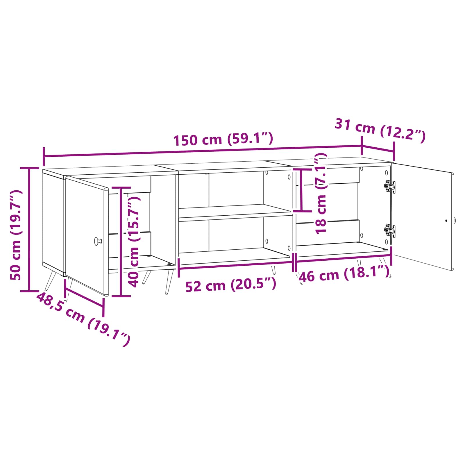 TV-Schränk Artisan-Eiche 150 x 31 x 50 cm Holzwerkstoff