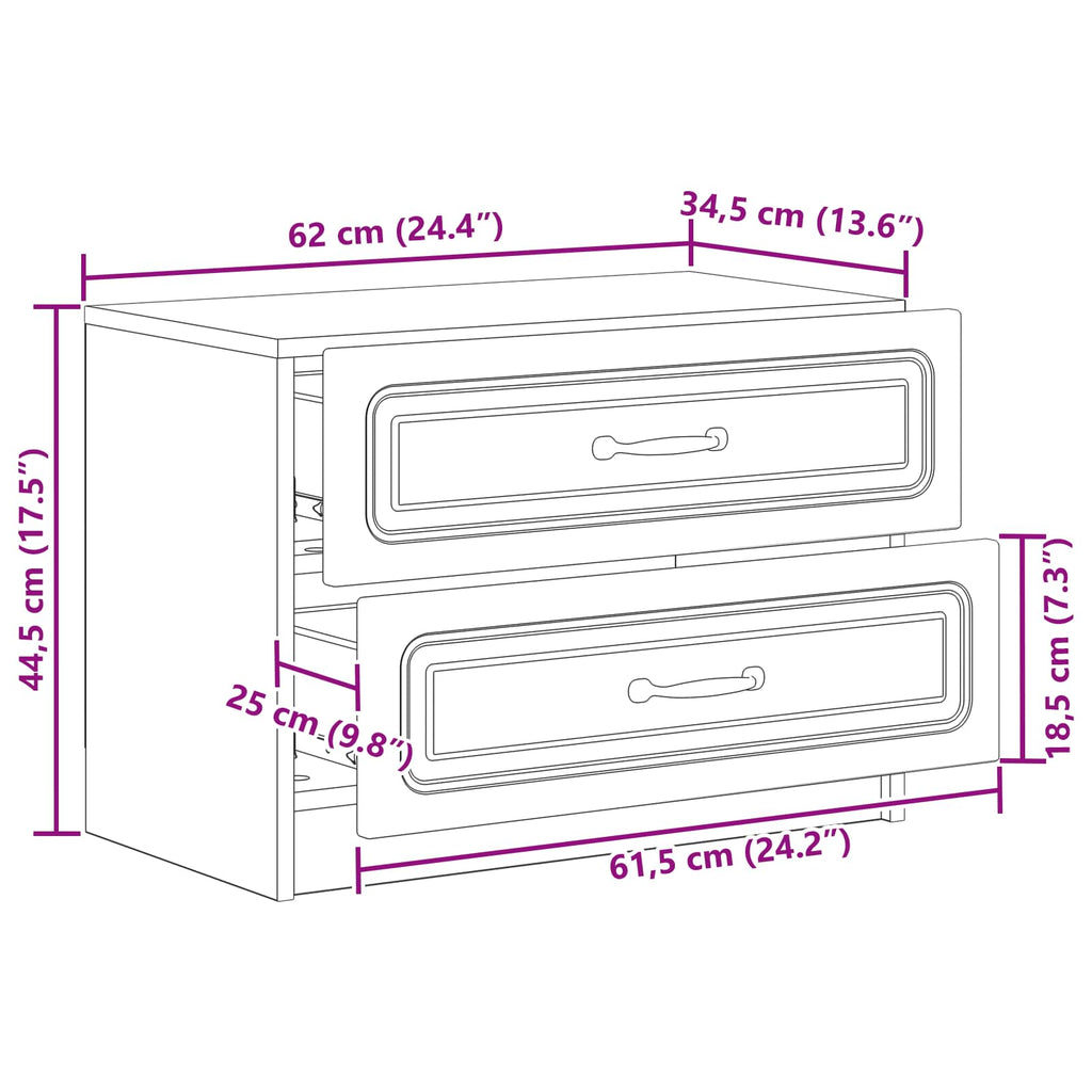 Nachttisch Altholz 62 x 34,5 x 44,5 cm Holzwerkstoff