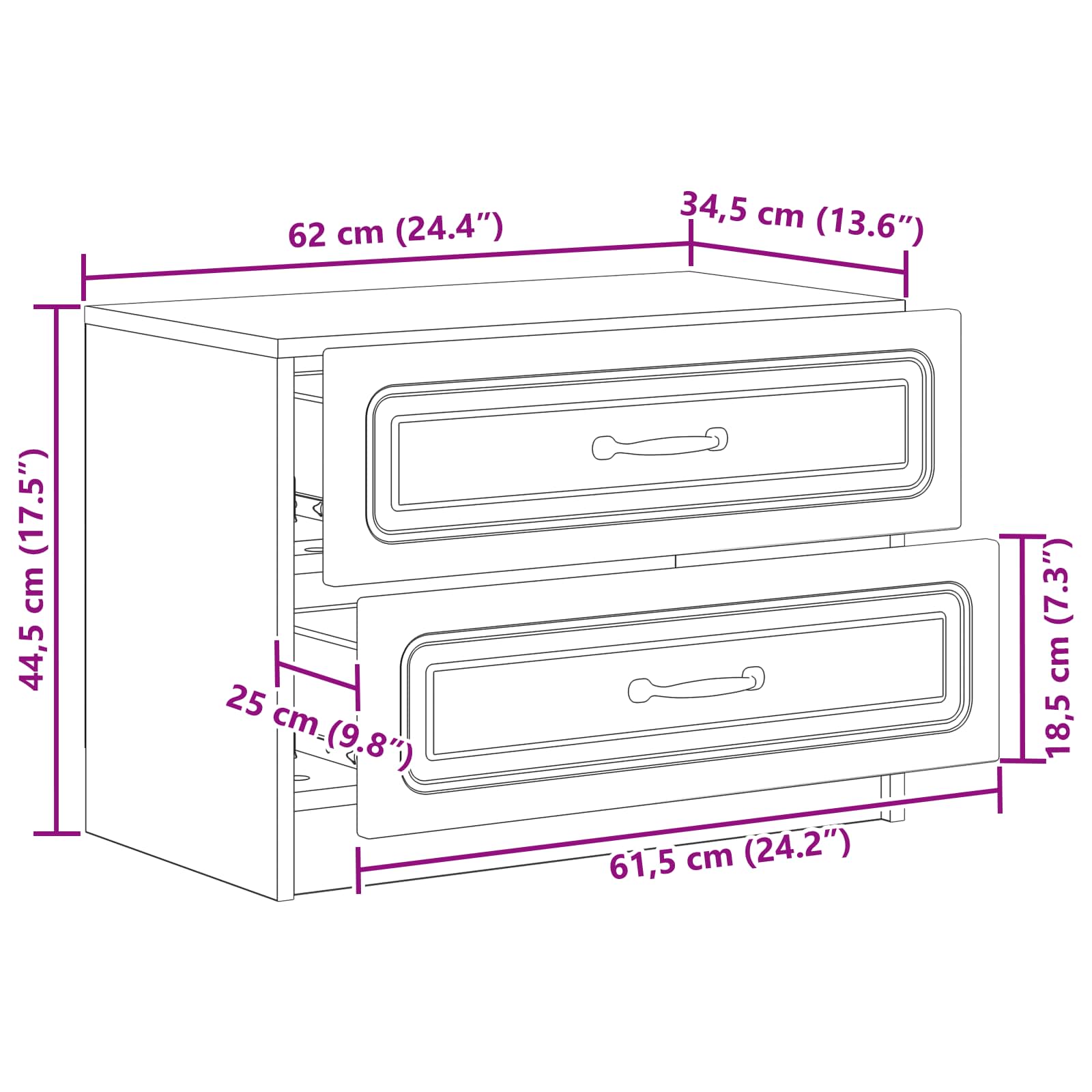Nachttisch Artisan-Eiche 62 x 34,5 x 44,5 cm Holzwerkstoff