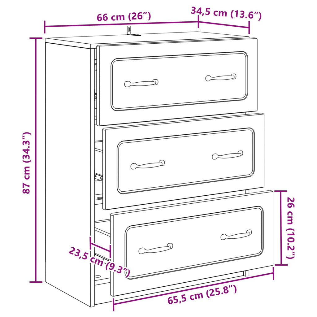Schubladenschrank Artisan-Eiche 66 x 34,5 x 87 cm Holzwerkstoff