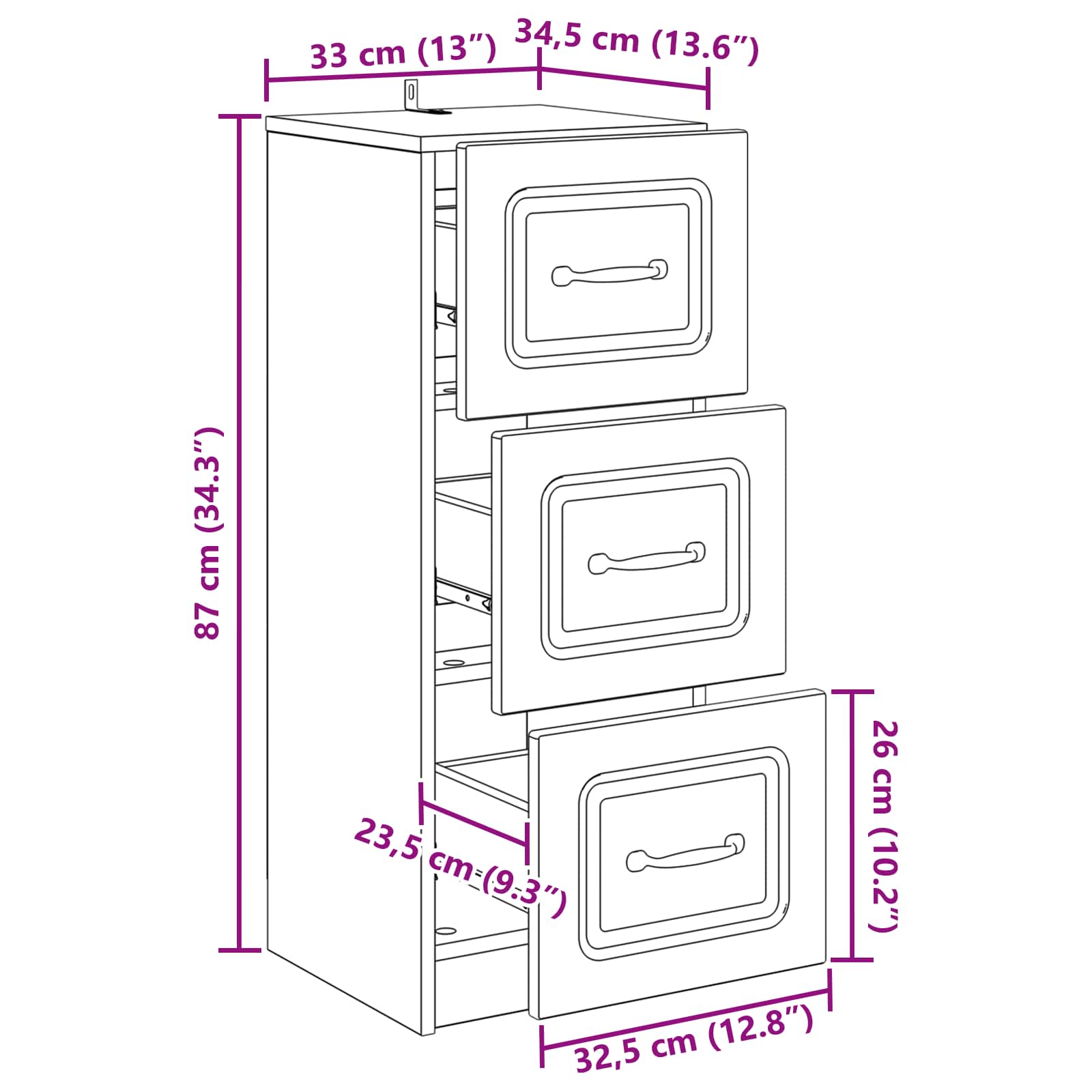 Schubladenschrank Sonoma-Eiche 33 x 34,5 x 87 cm Holzwerkstoff
