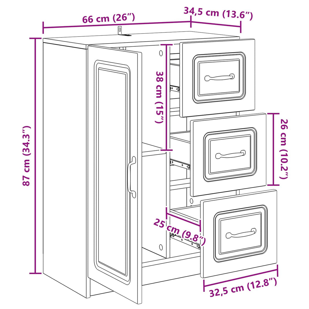 Sideboard mit Schubladen Weiß 66 x 34,5 x 87 cm Holzwerkstoff