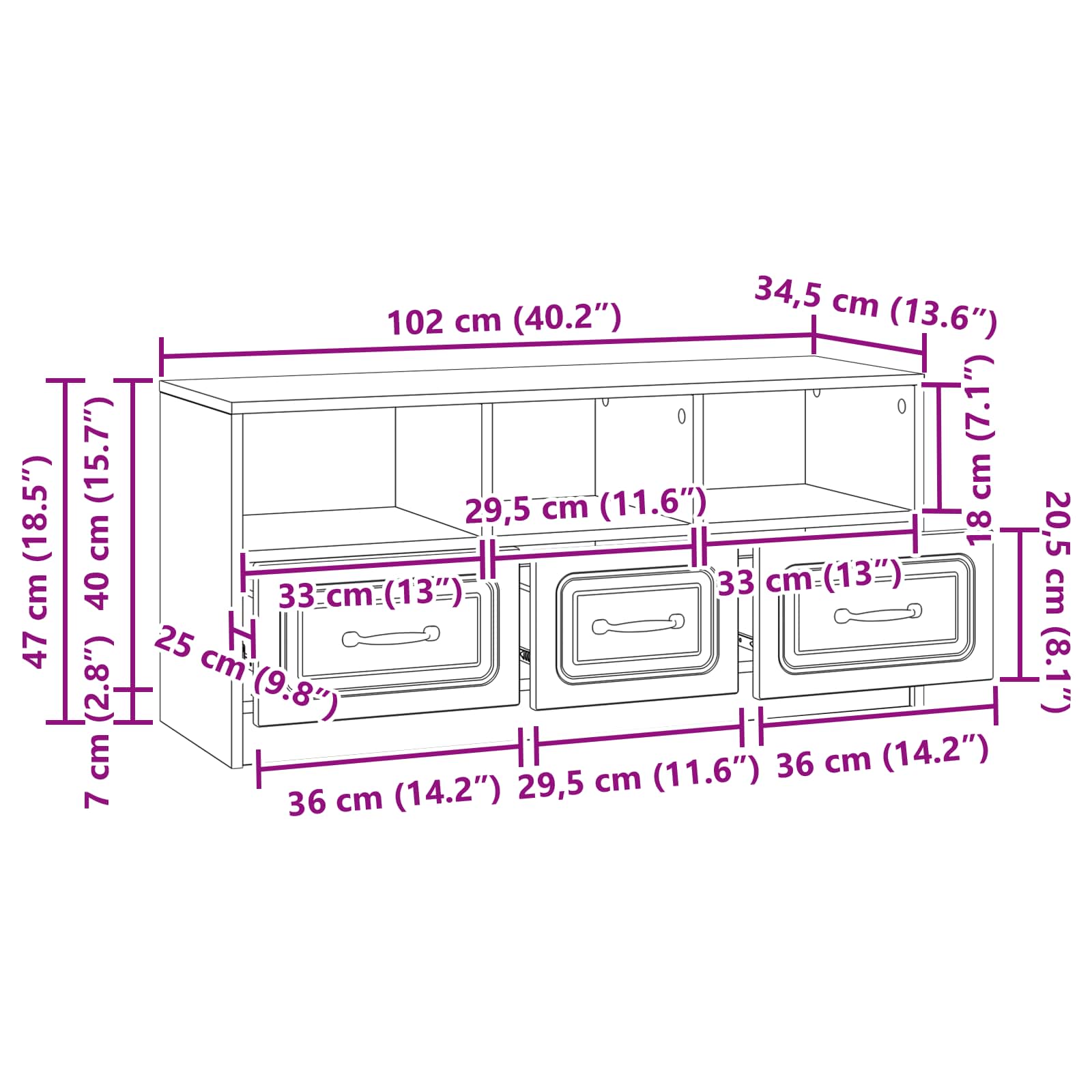 TV-Schränk Artisan-Eiche 102 x 34,5 x 47 cm Holzwerkstoff