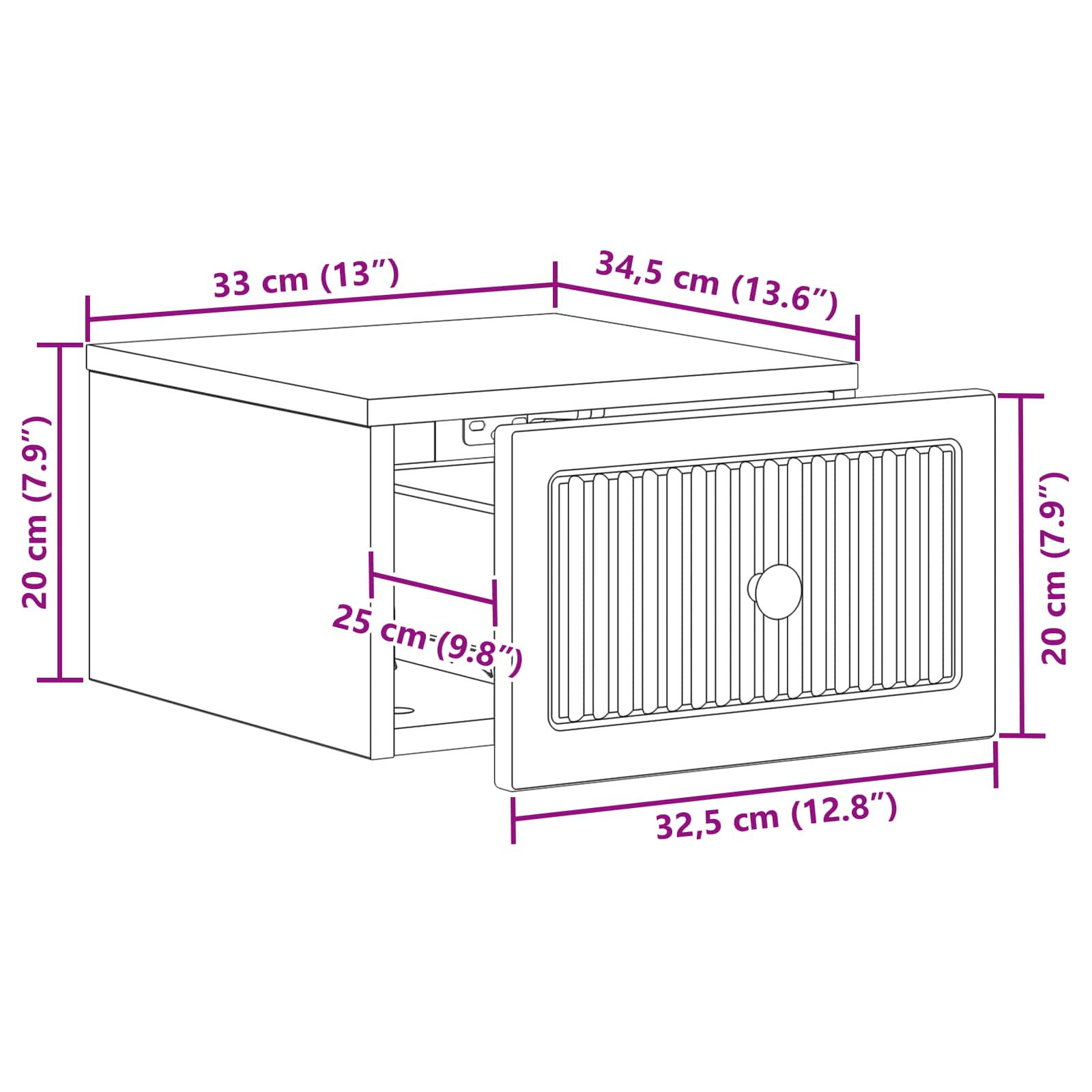 Wandmontierter Nachttisch Betongrau 33 x 34,5 x 20 cm