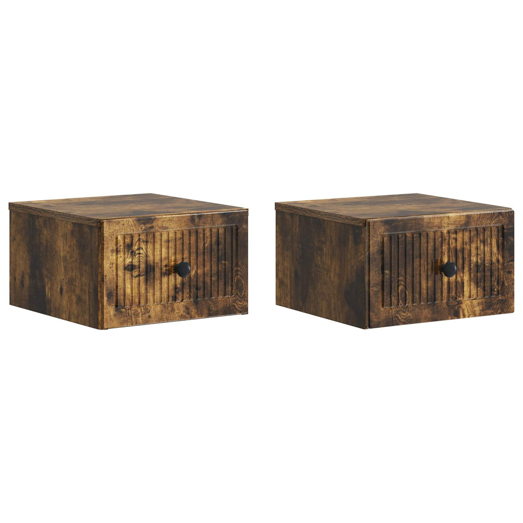 Wandmontierter Nachttisch 2 pcs Geräucherte Eiche Holzwerkstoff