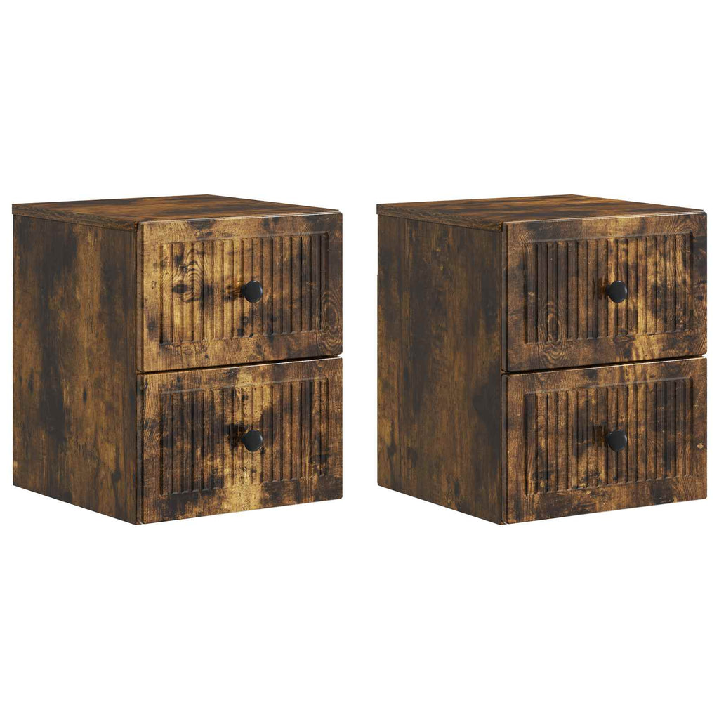 Wandmontierter Nachttisch 2 pcs Geräucherte Eiche Holzwerkstoff