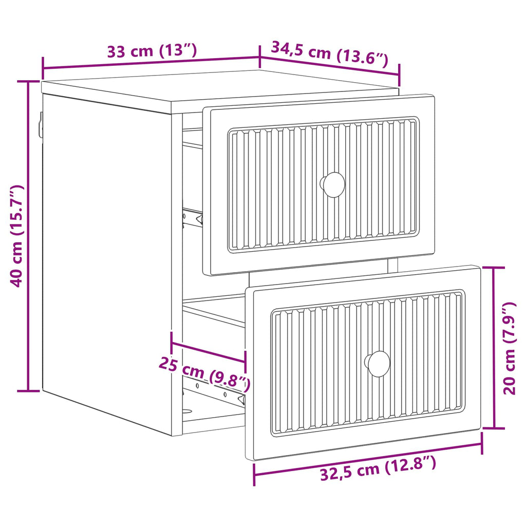 Wandmontierter Nachttisch 2 pcs Altholz 33 x 34,5 x 40 cm