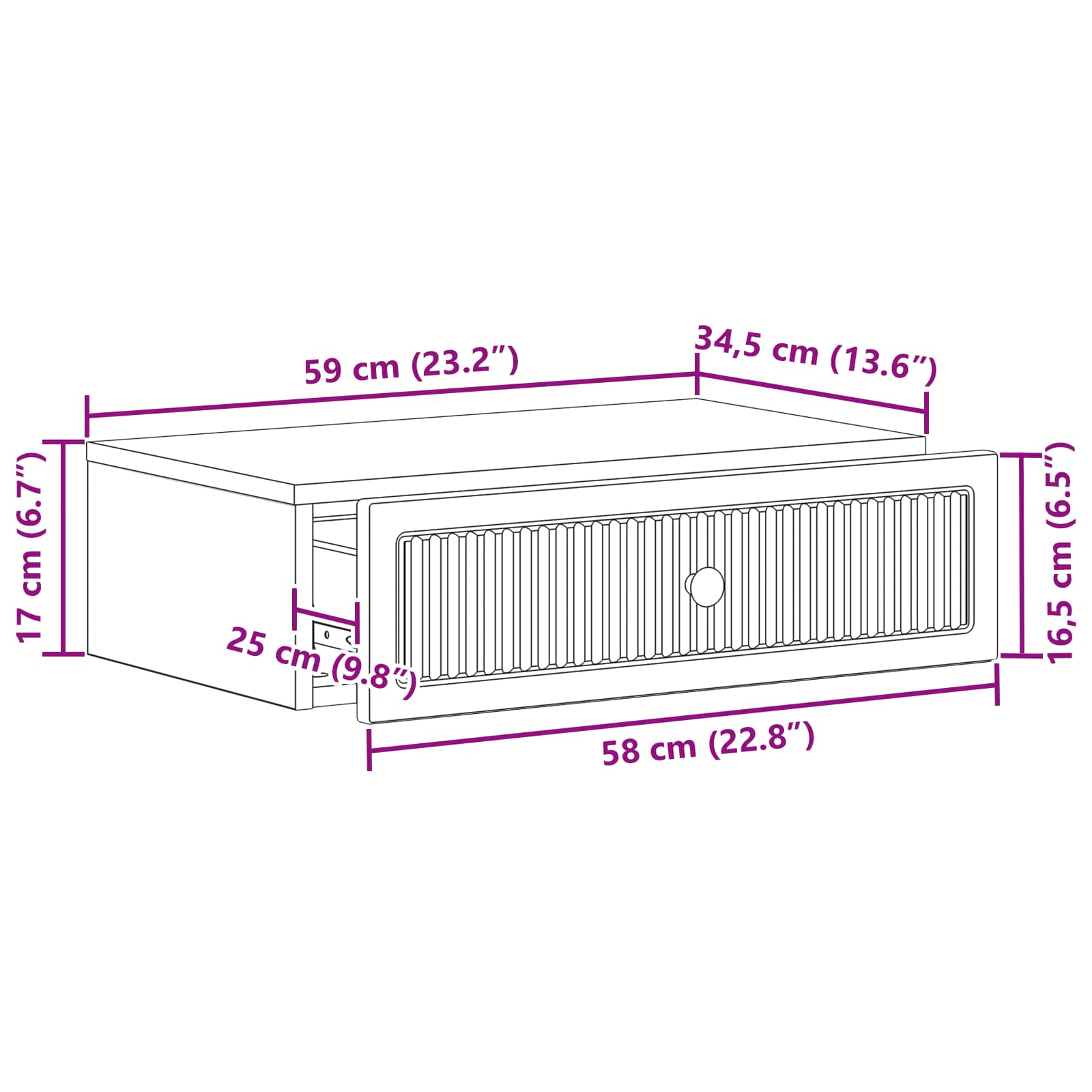Wandmontierter Beistelltisch Schwarz 59 x 34,5 x 17 cm