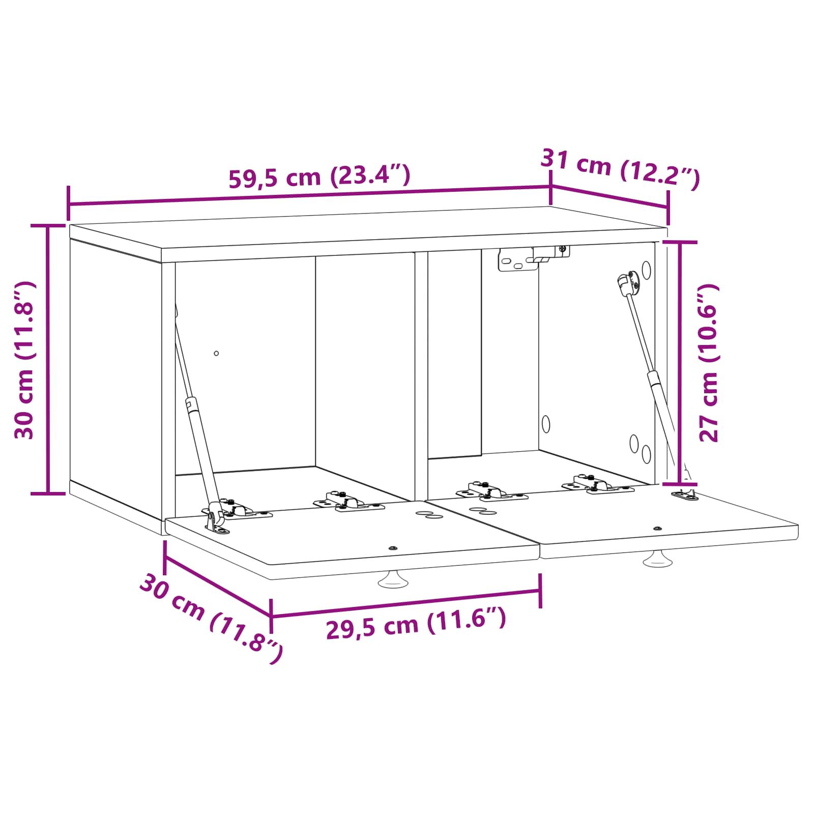 Wandmontierter TV-Schrank Geräucherte Eiche 59,5 x 31 x 30 cm