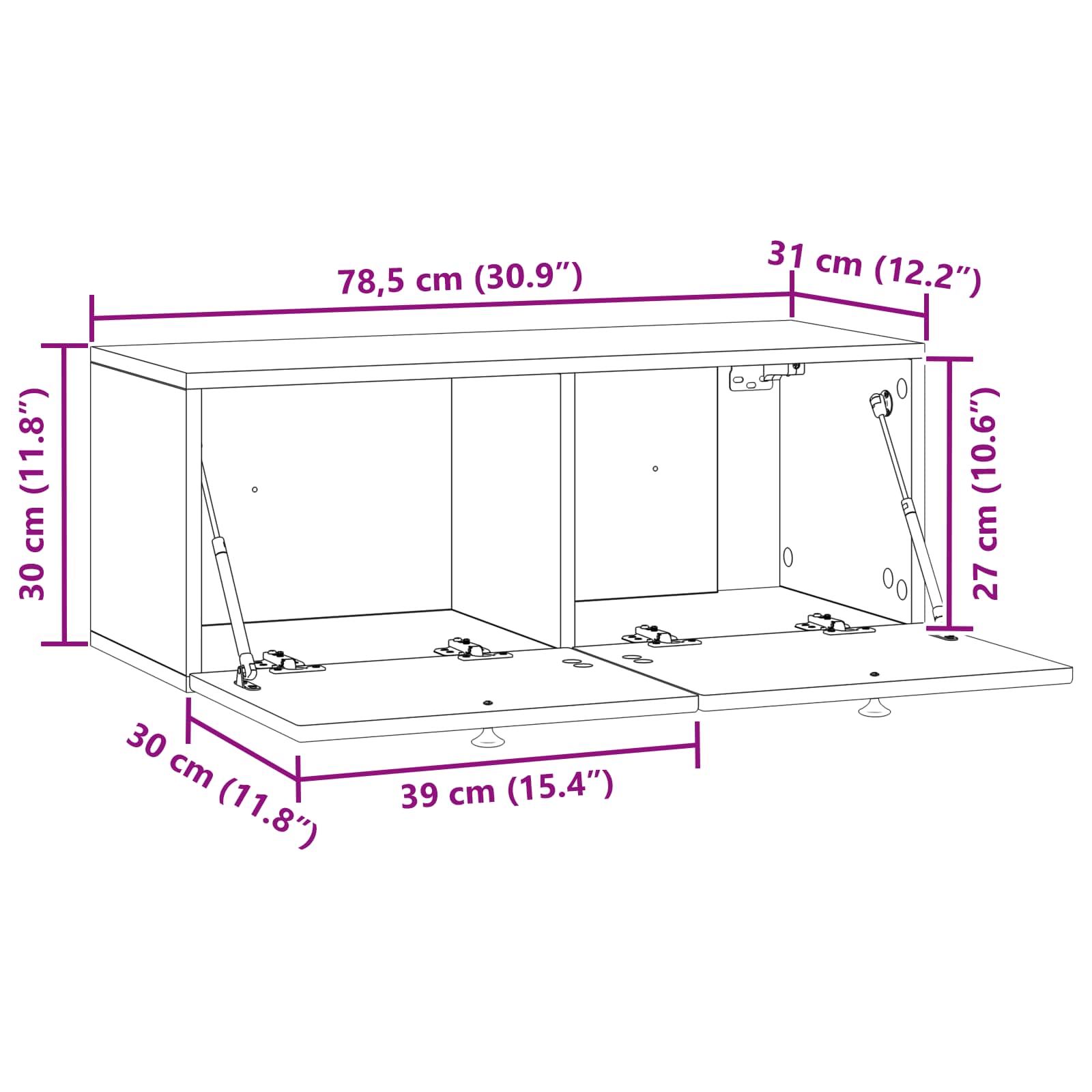 Wandmontierter TV-Schrank Altholz 78,5 x 31 x 30 cm