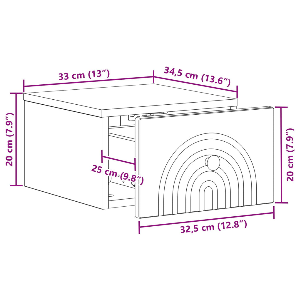Wandmontierter Nachttisch Altholz 33 x 34,5 x 20 cm