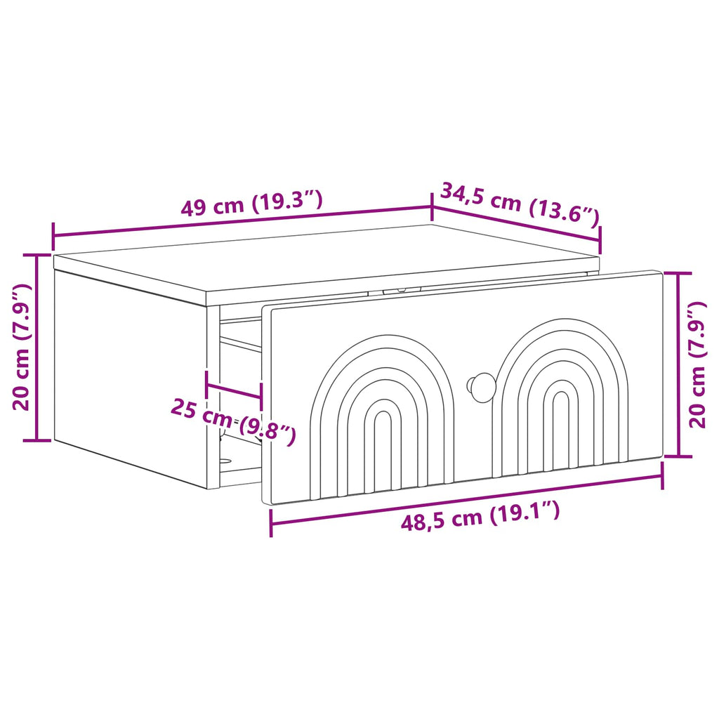Wandmontierter Nachttisch 2 pcs Betongrau 49 x 34,5 x 20 cm