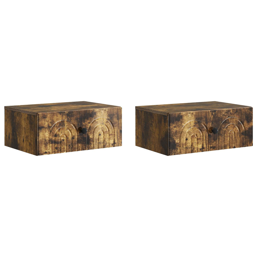 Wandmontierter Nachttisch 2 pcs Geräucherte Eiche Holzwerkstoff
