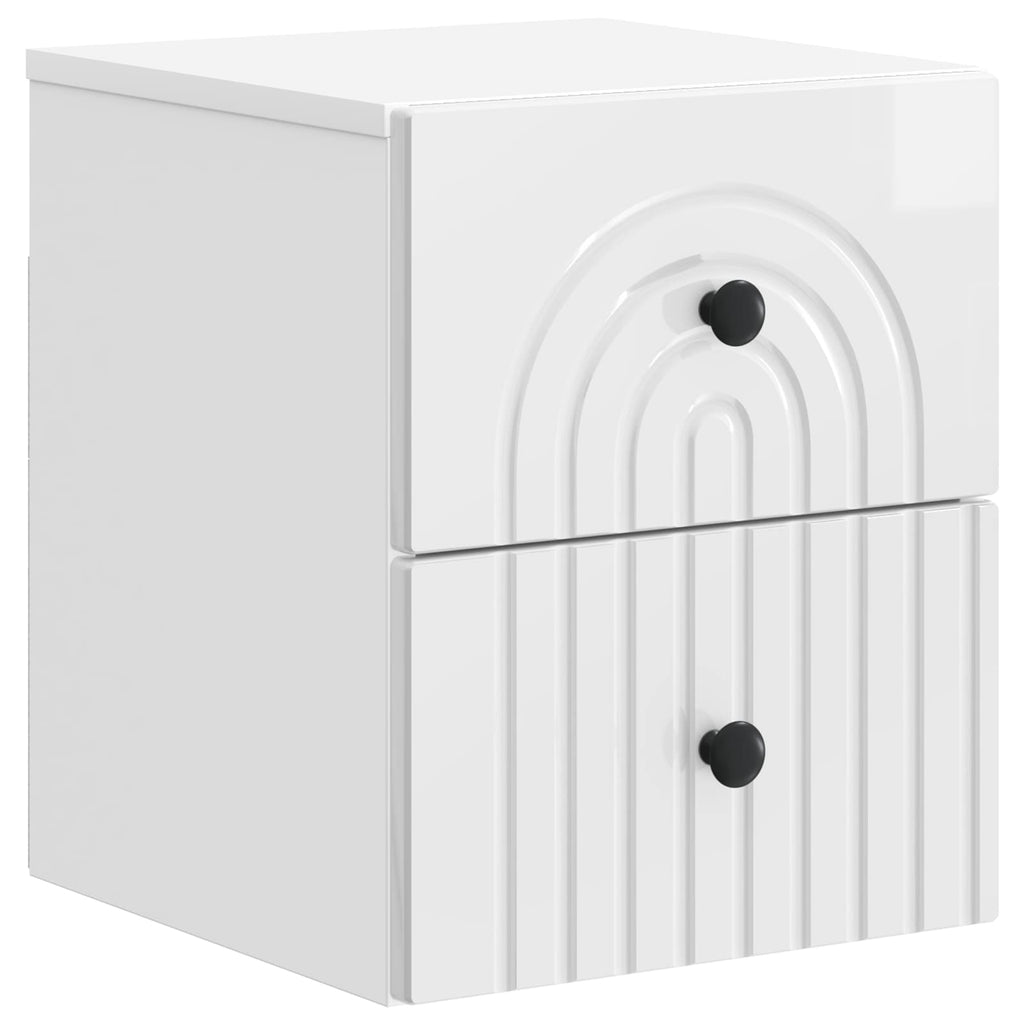 Wandmontierter Nachttisch 2 pcs Hochglanz Weiß Holzwerkstoff