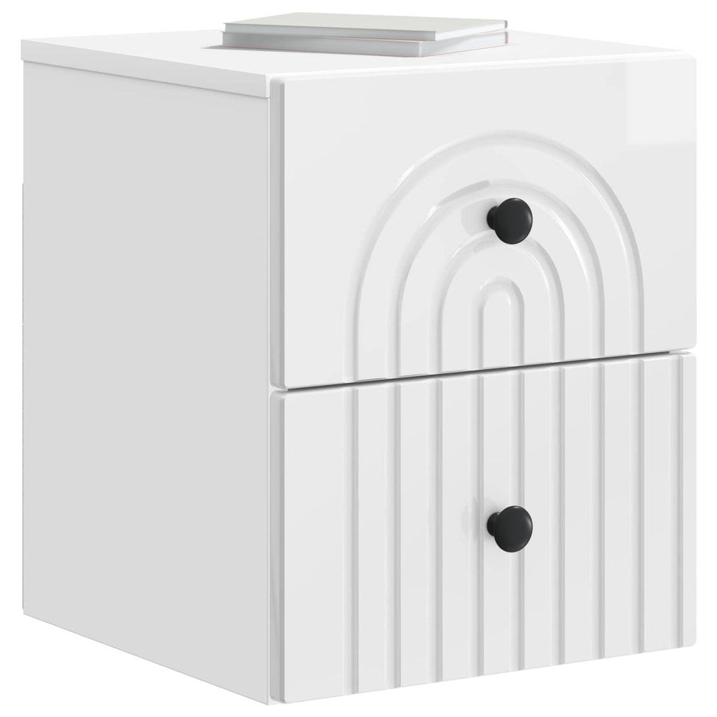 Wandmontierter Nachttisch 2 pcs Hochglanz Weiß Holzwerkstoff
