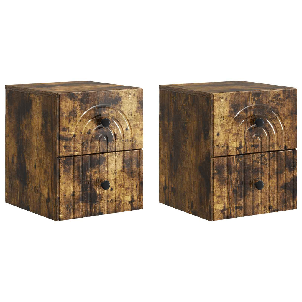 Wandmontierter Nachttisch 2 pcs Geräucherte Eiche Holzwerkstoff