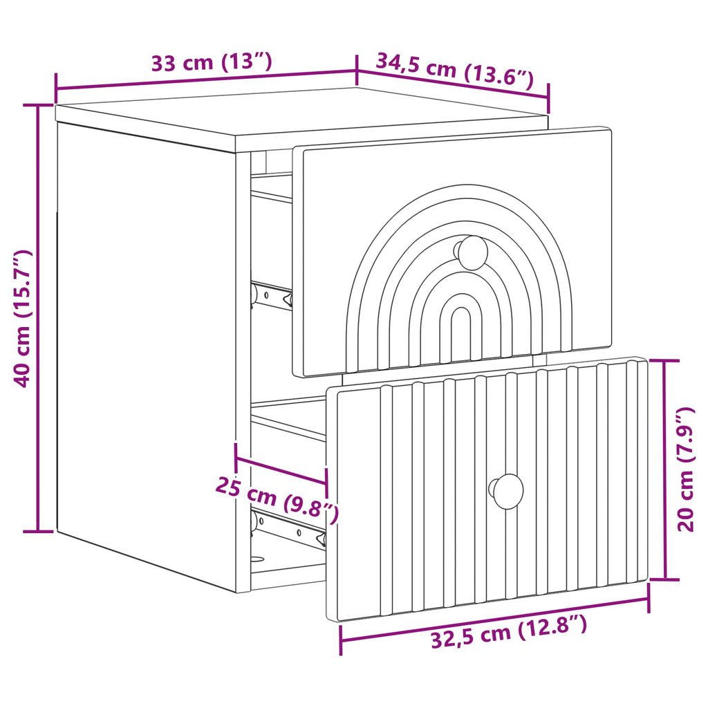 Wandmontierter Nachttisch 2 pcs Altholz 33 x 34,5 x 40 cm