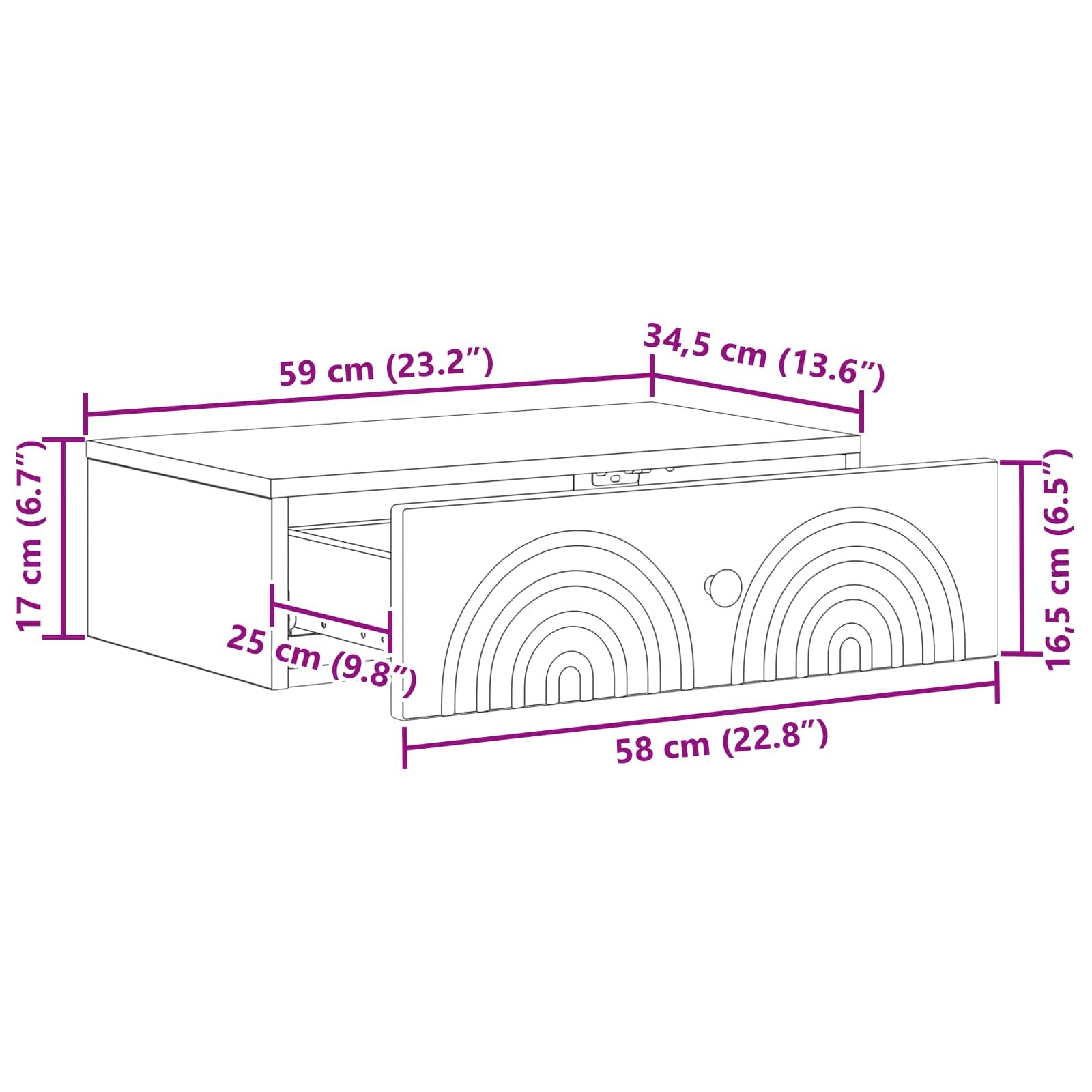 Wandmontierter Beistelltisch Betongrau 59 x 34,5 x 17 cm