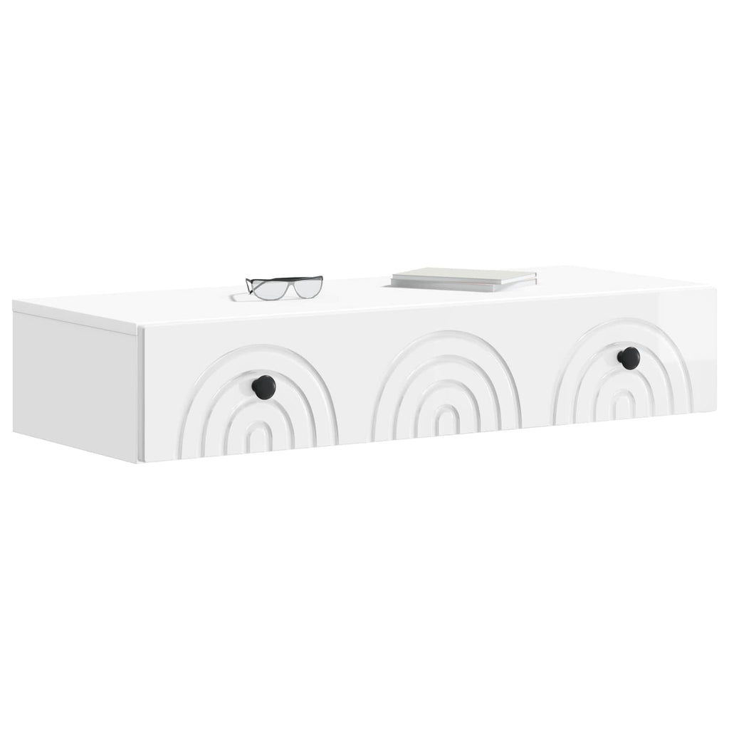 Wandmontierter Beistelltisch Hochglanz Weiß 87,5 x 34,5 x 17 cm