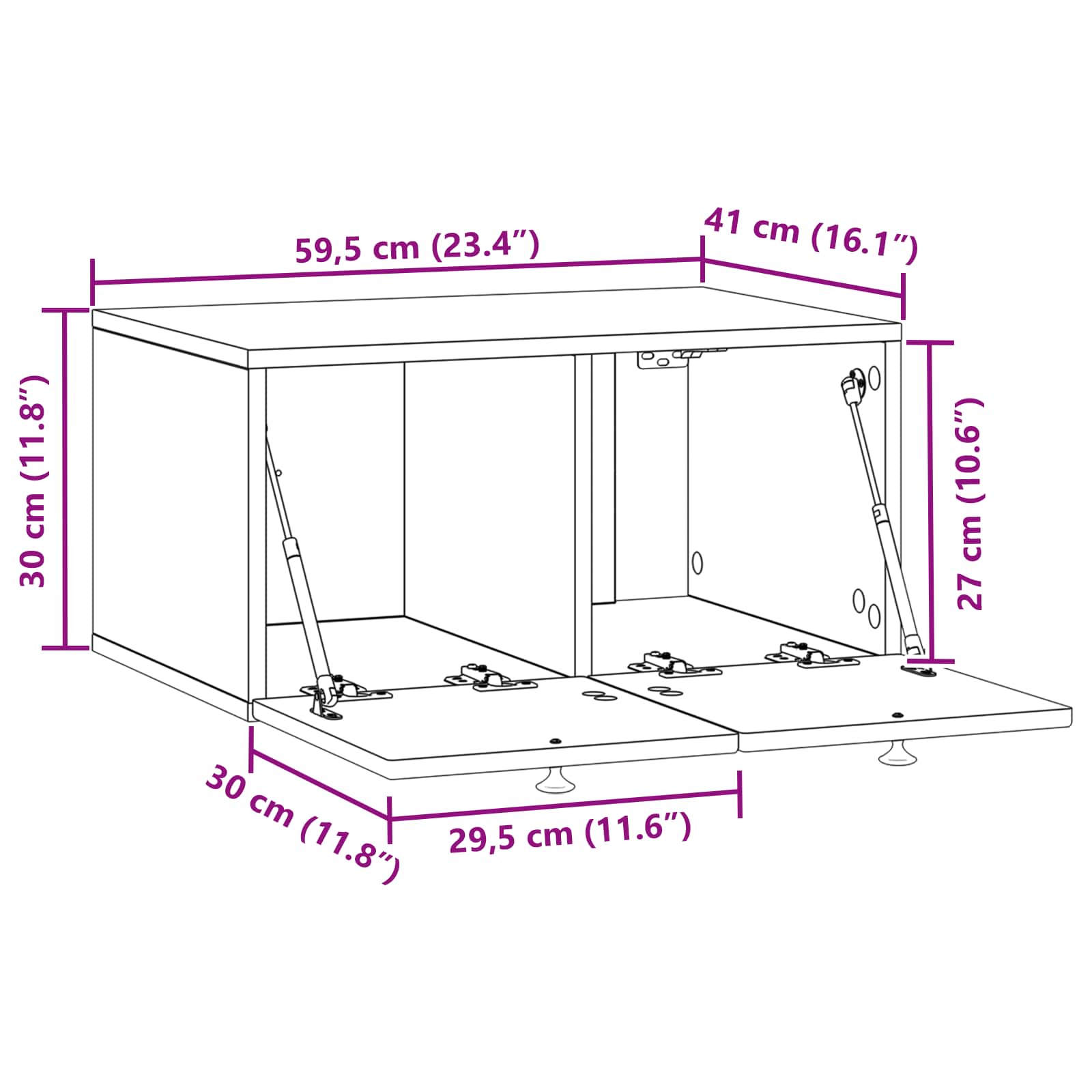 Wandmontierter TV-Schrank Altholz 59,5 x 41 x 30 cm