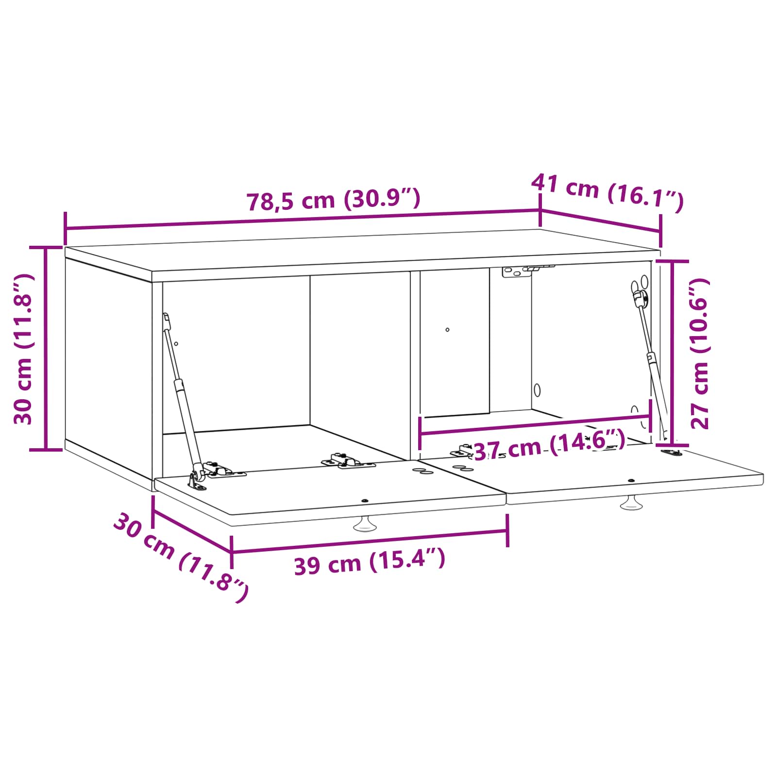 Wandmontierter TV-Schrank Graues Sonoma 78,5 x 41 x 30 cm