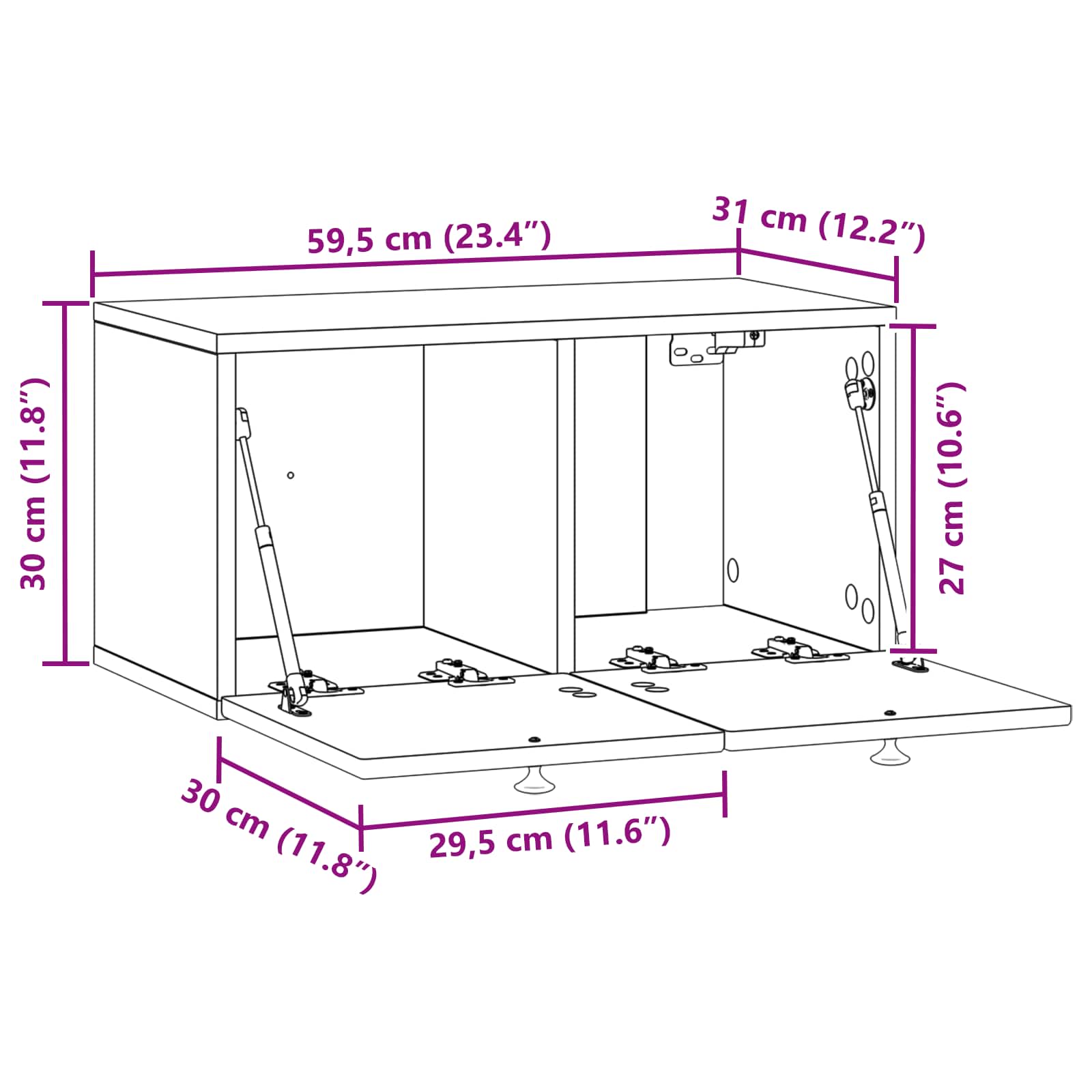 Wandmontierter TV-Schrank Schwarz 59,5 x 31 x 30 cm