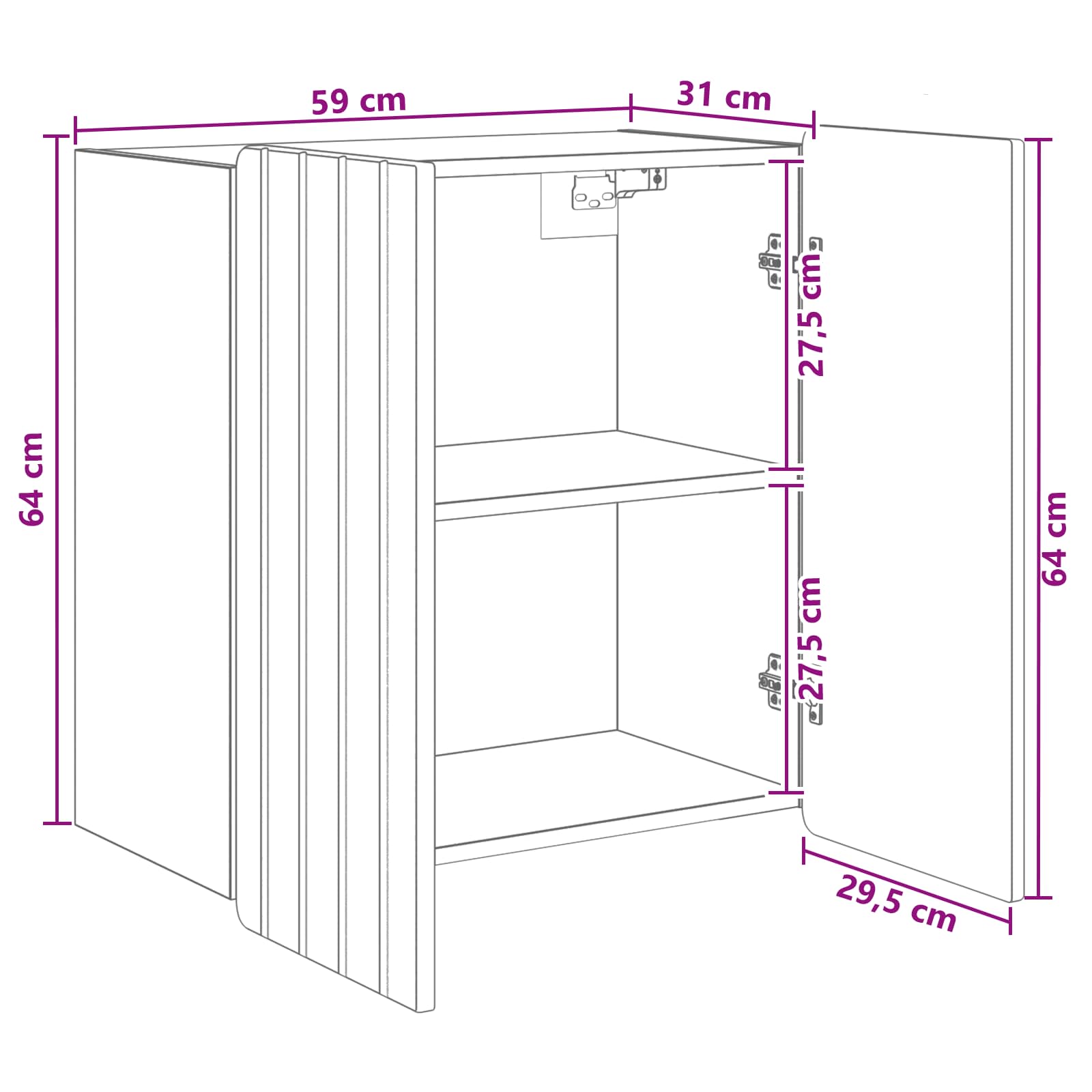 Wandschrank Schwarz 59 x 31 x 64 cm Holzwerkstoff
